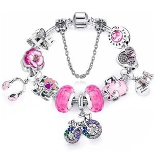NEW Sterling Silver Summer Pink Cute Charm Bracelet